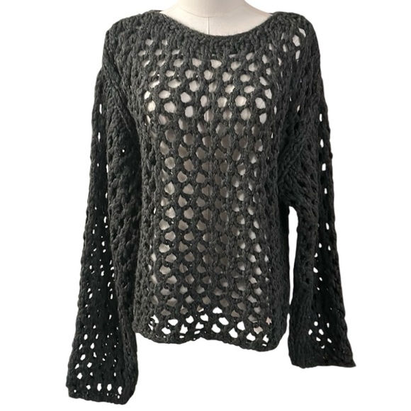 ZARA charcoal grey crochet net style pullover size large - Picture 1 of 6